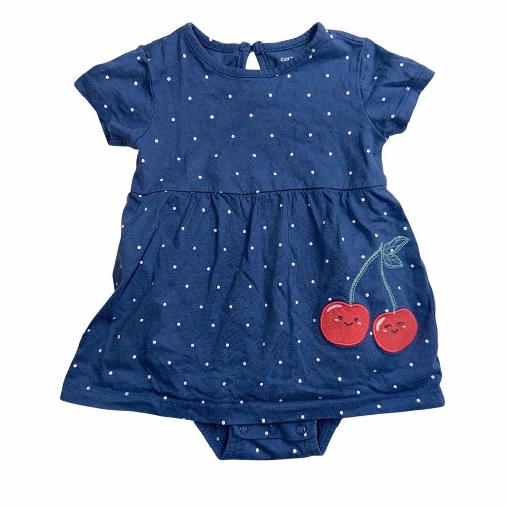 Carter's Navy Blue Polka Dot Dress Bodysuit with Cherry Applique 18 Months